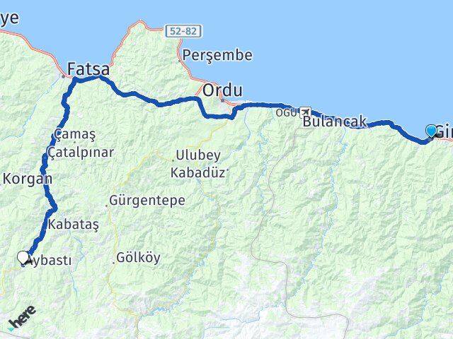 Giresun Aybastı Ordu Arası Kaç Km - Yol Haritası