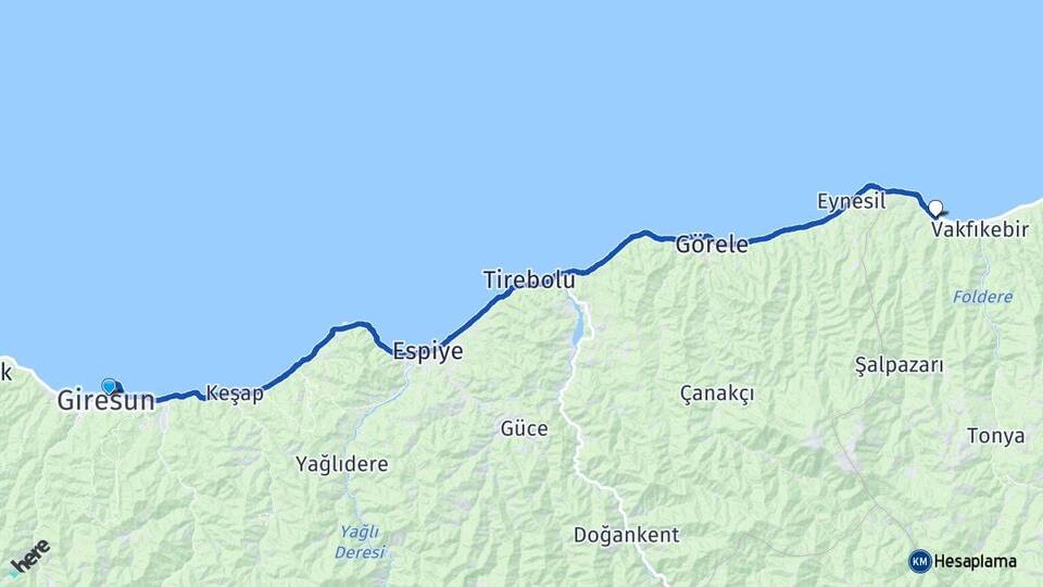 Giresun Beşikdüzü Trabzon Arası Kaç Km - Yol Haritası