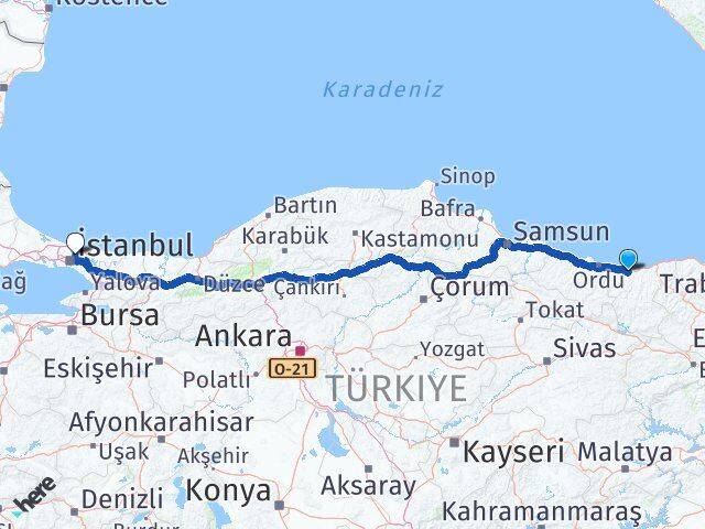Giresun Beykoz İstanbul Arası Kaç Km - Yol Haritası