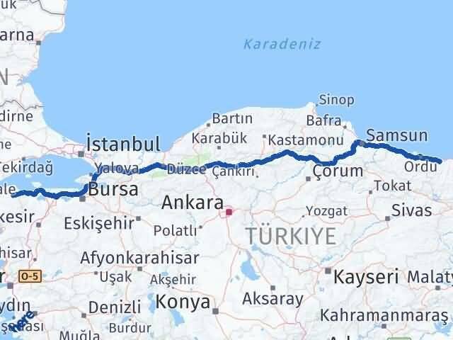 Giresun Biga Çanakkale Arası Kaç Km - Yol Haritası