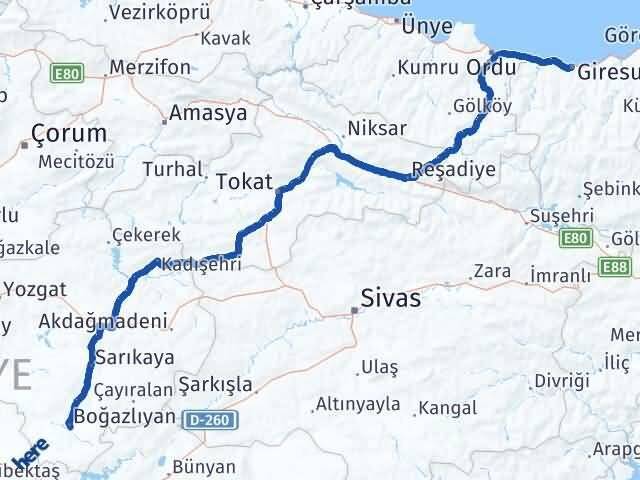 Giresun Boğazlıyan Arası Kaç Km - Yol Tarifi