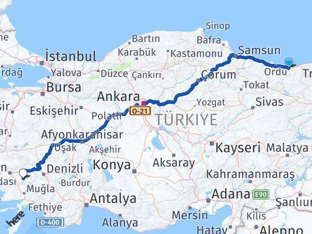 Giresun Bozdoğan Aydın Arası Kaç Km - Yol Haritası