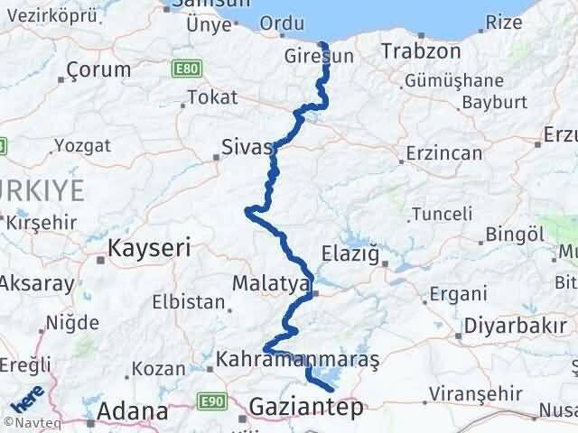 Giresun Bozova Şanlıurfa Arası Kaç Km - Yol Haritası