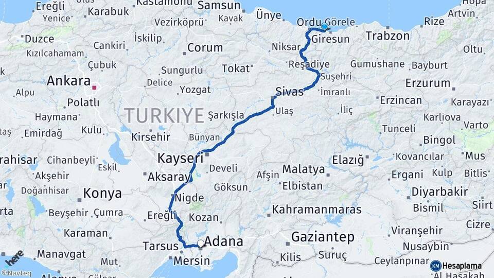 Giresun Bulancak Adana Arası Kaç Km - Yol Haritası