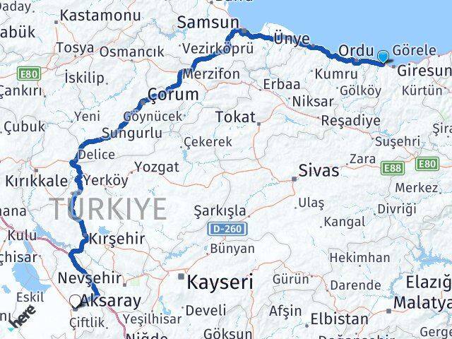 Giresun Bulancak Aksaray Arası Kaç Km - Yol Haritası