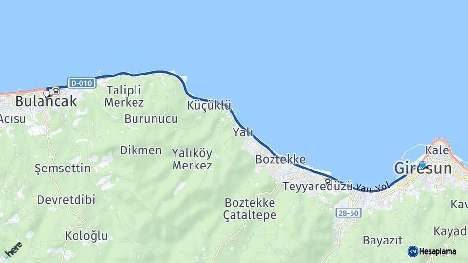 Giresun Bulancak Arası Kaç Km - Yol Haritası