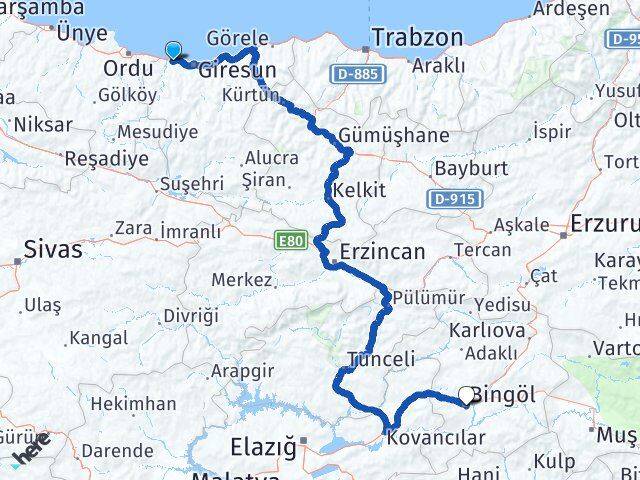 Giresun Bulancak Bingöl Arası Kaç Km - Yol Haritası
