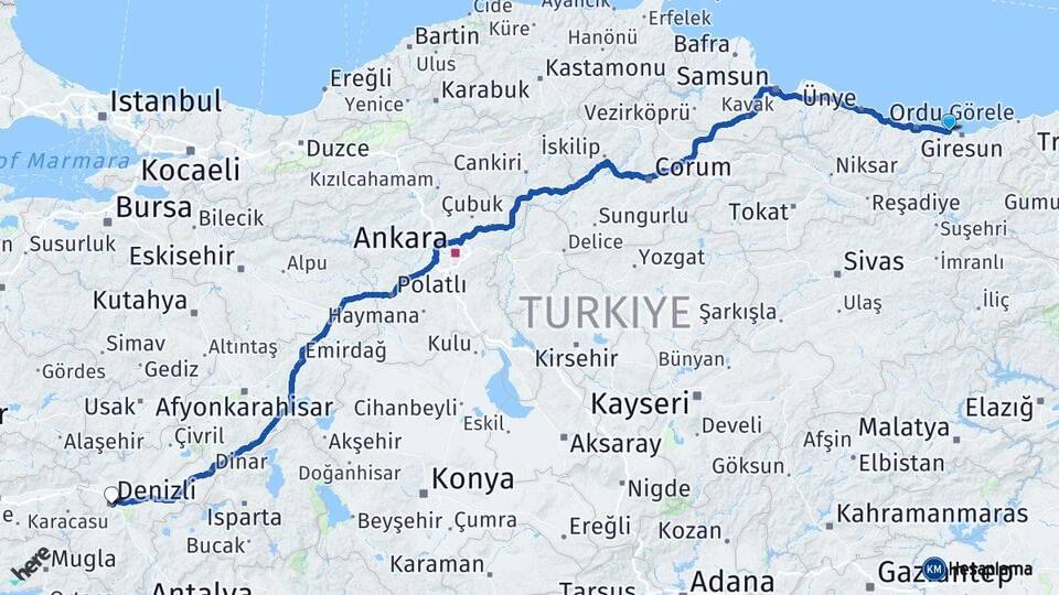Giresun Bulancak Denizli Arası Kaç Km - Yol Haritası