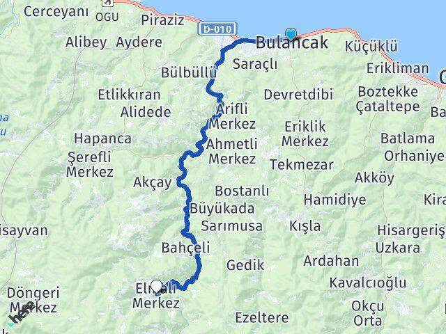 Giresun Bulancak Elmalı Bulancak Arası Kaç Km - Yol Haritası