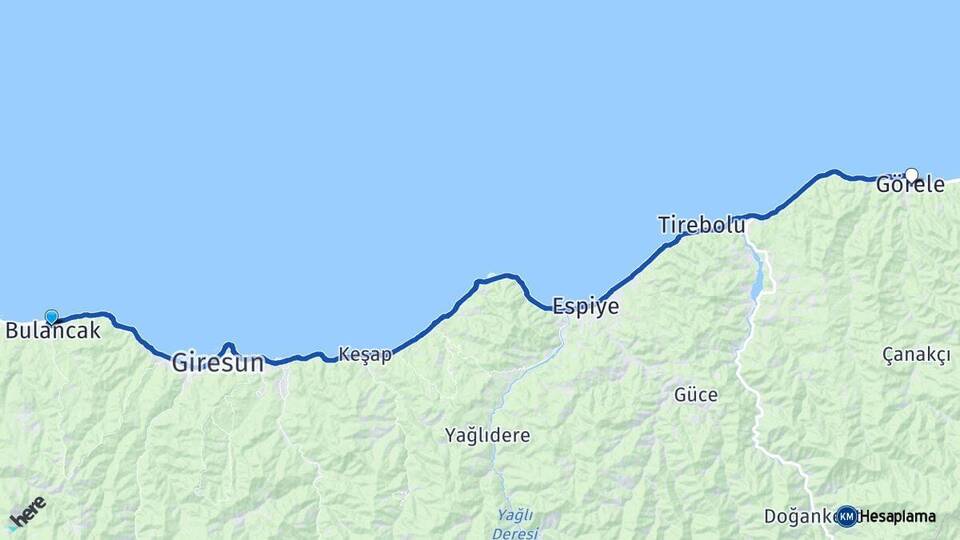 Giresun Bulancak Görele Arası Kaç Km - Yol Haritası