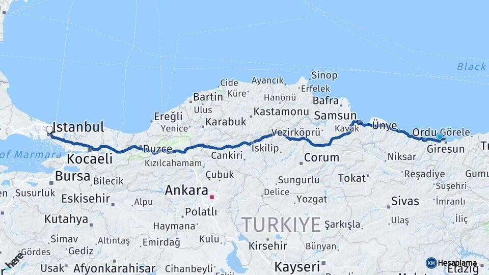 Giresun Bulancak İstanbul Arası Kaç Km - Yol Haritası