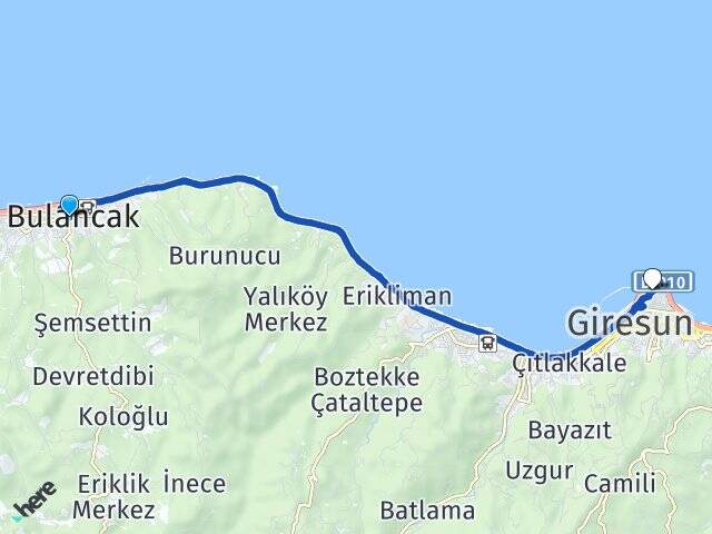 Giresun Bulancak Kale Arası Kaç Km - Yol Haritası