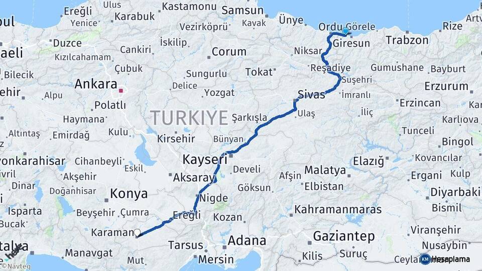 Giresun Bulancak Karaman Arası Kaç Km - Yol Haritası