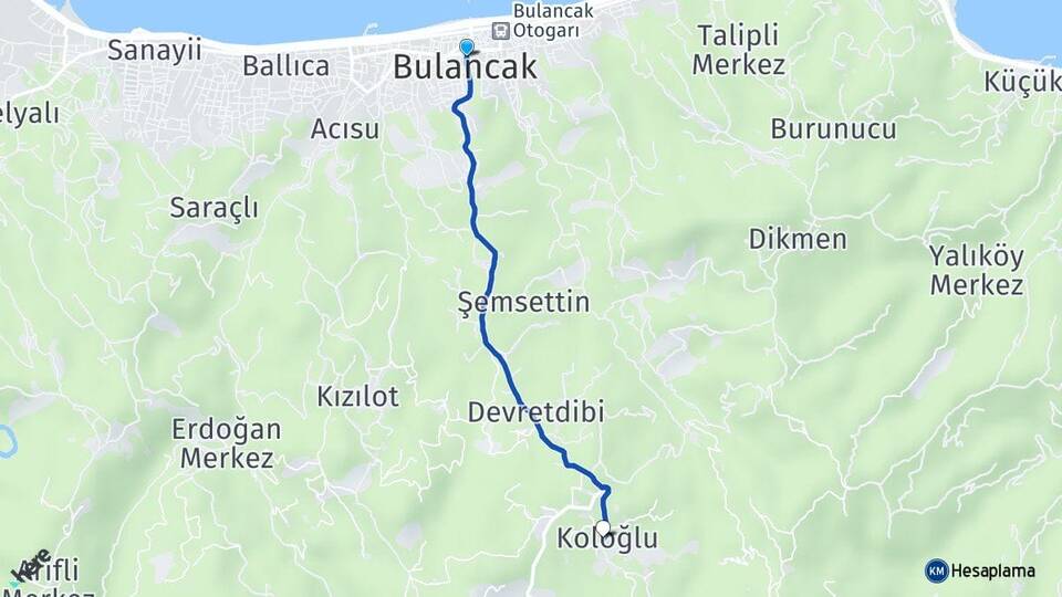 Giresun Bulancak Kuşluhan Bulancak Arası Kaç Km - Yol Haritası