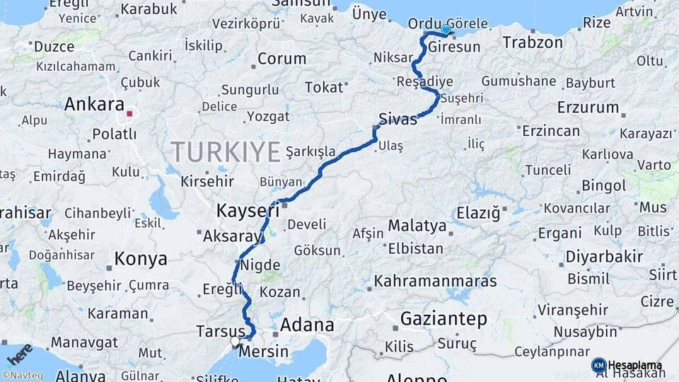 Giresun Bulancak Mersin Arası Kaç Km - Yol Haritası