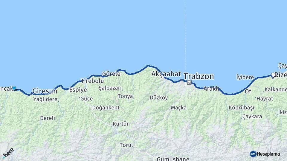 Giresun Bulancak Rize Arası Kaç Km - Yol Haritası