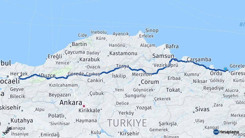 Giresun Bulancak Sakarya Arası Kaç Km - Yol Haritası