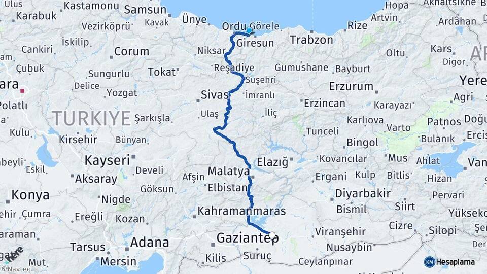 Giresun Bulancak Şanlıurfa Arası Kaç Km - Yol Haritası