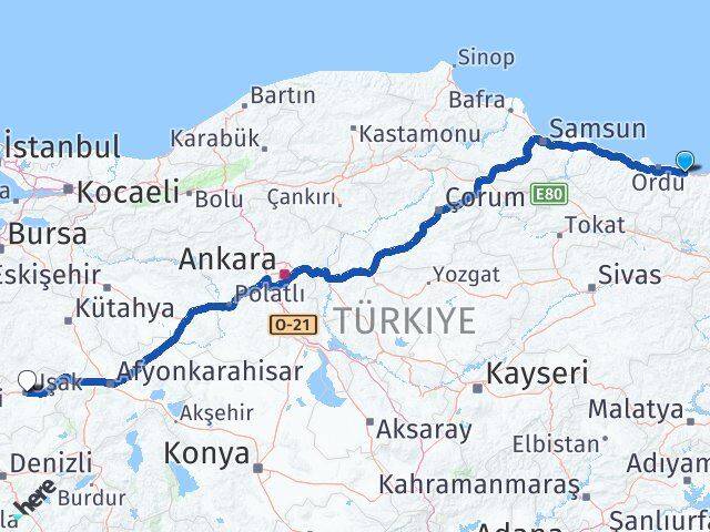 Giresun Bulancak Uşak Arası Kaç Km - Yol Haritası