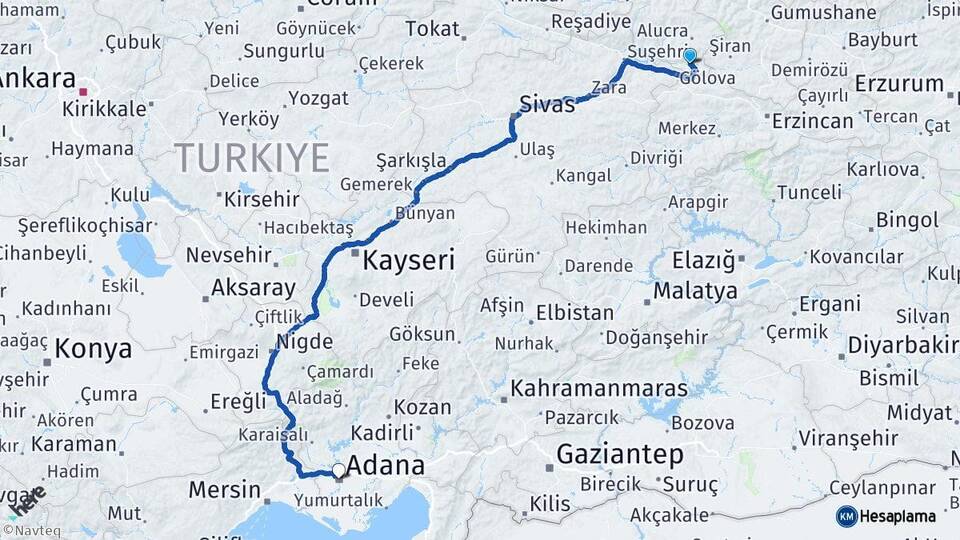 Giresun Çamoluk Adana Arası Kaç Km - Yol Haritası