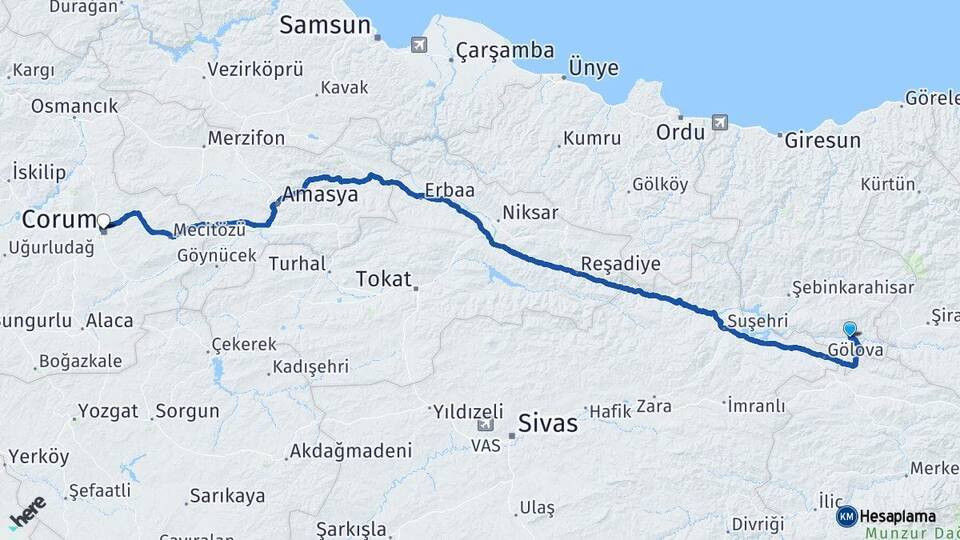 Çamoluk Çorum Arası Kaç Km - Yol Tarifi