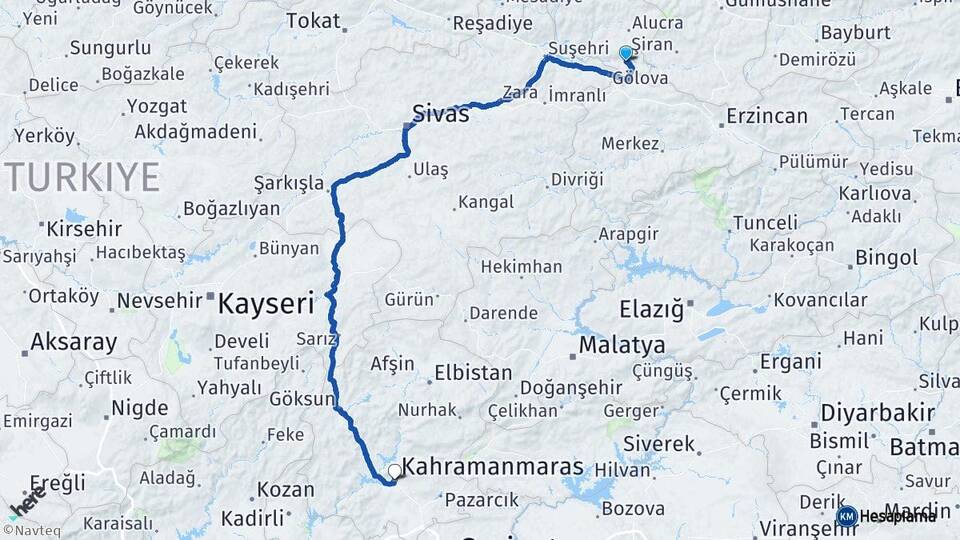 Giresun Çamoluk Kahramanmaraş Arası Kaç Km - Yol Haritası