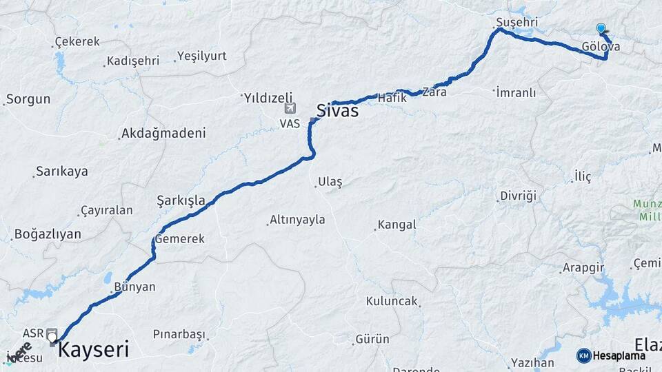 Giresun Çamoluk Kayseri Arası Kaç Km - Yol Haritası