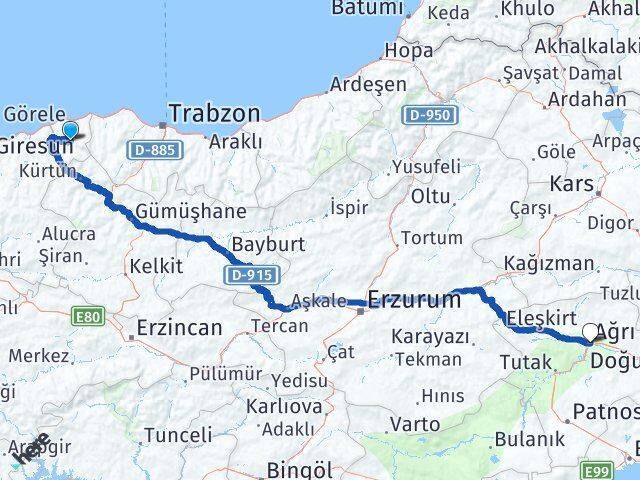 Çanakçı Ağrı Arası Kaç Km - Yol Tarifi