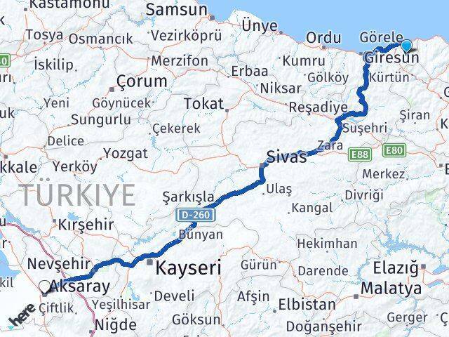 Çanakçı Aksaray Arası Kaç Km - Yol Tarifi