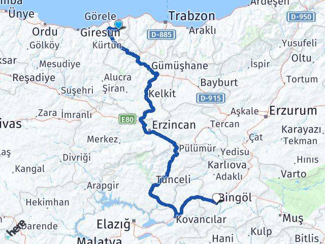Çanakçı Bingöl Arası Kaç Km - Yol Tarifi