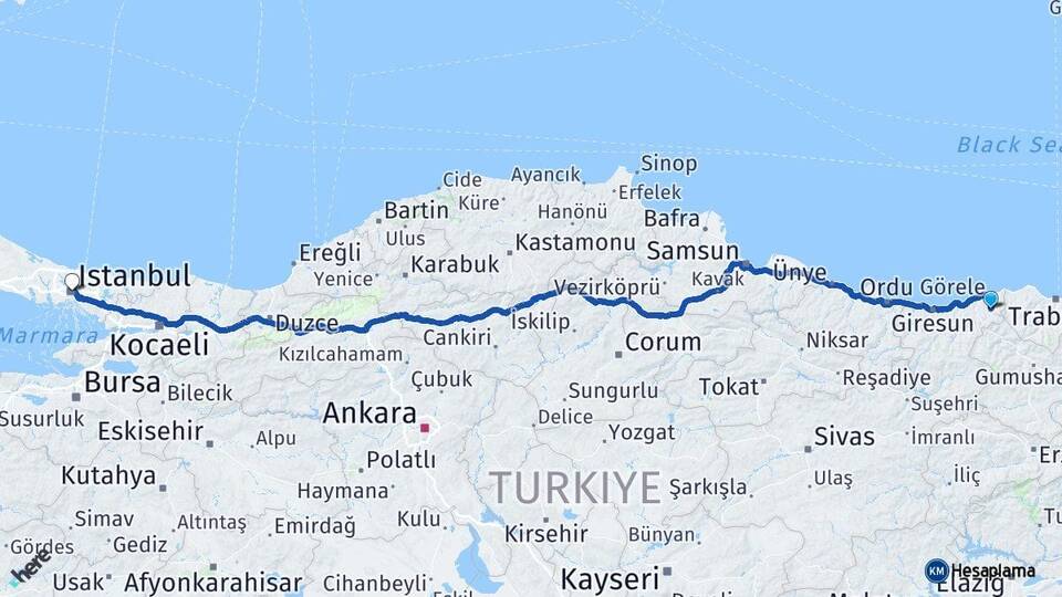 Giresun Çanakçı İstanbul Arası Kaç Km - Yol Haritası