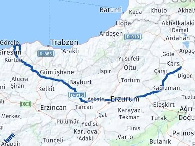 Çanakçı Kars Arası Kaç Km - Yol Tarifi