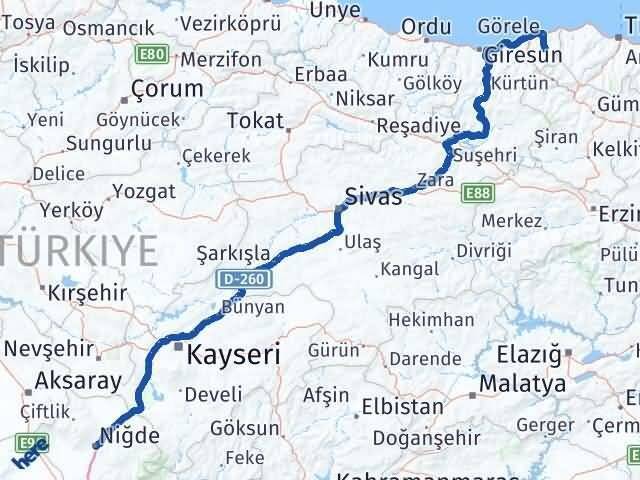 Çanakçı Niğde Arası Kaç Km - Yol Tarifi
