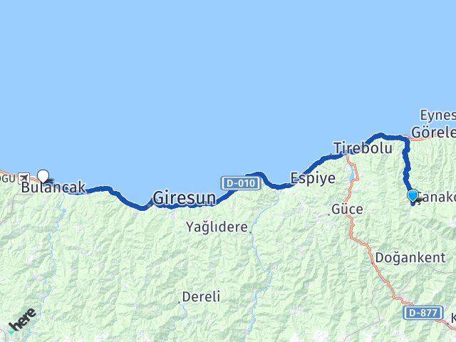 Giresun Çanakçı Piraziz Arası Kaç Km - Yol Haritası