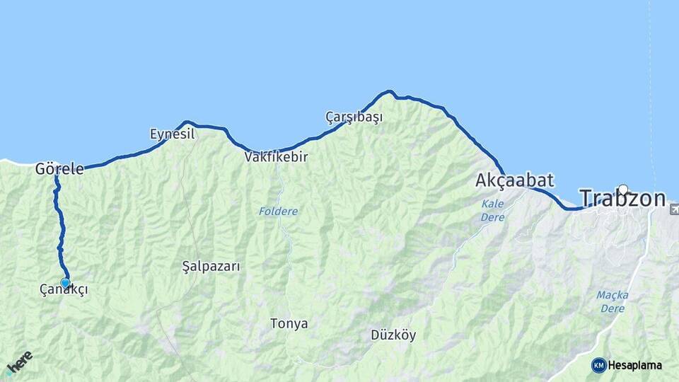 Giresun Çanakçı Trabzon Arası Kaç Km - Yol Haritası