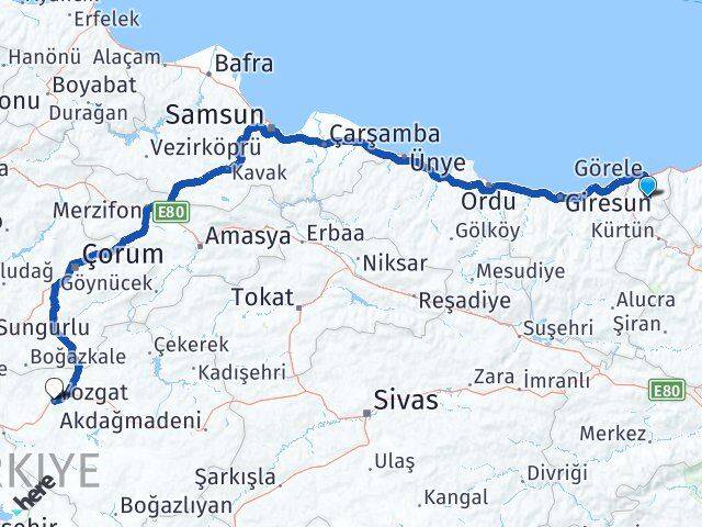 Çanakçı Yozgat Arası Kaç Km - Yol Tarifi