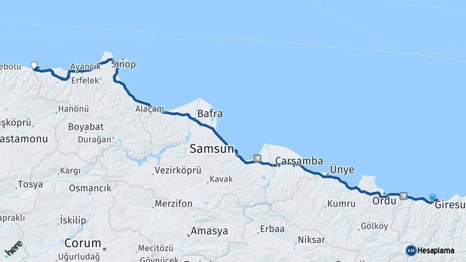 Giresun Çatalzeytin Arası Kaç Km - Yol Tarifi