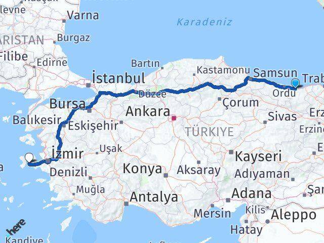 Giresun Çeşme İzmir Arası Kaç Km - Yol Haritası