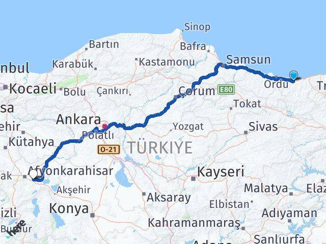 Giresun Çobanlar Afyonkarahisar Arası Kaç Km - Yol Haritası