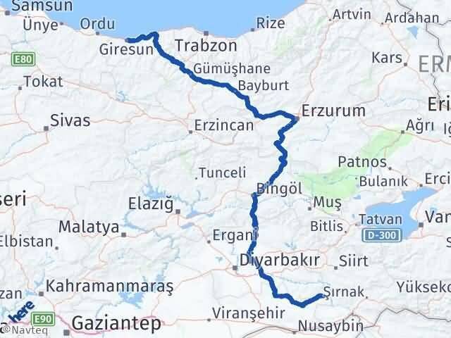 Giresun Dargeçit Mardin Arası Kaç Km - Yol Haritası