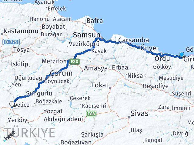Giresun Delice Kırıkkale Arası Kaç Km - Yol Haritası