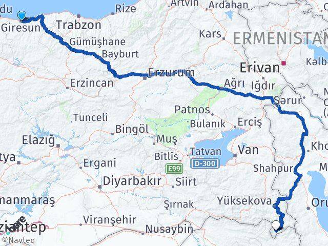 Giresun Derecik Hakkari Arası Kaç Km - Yol Haritası