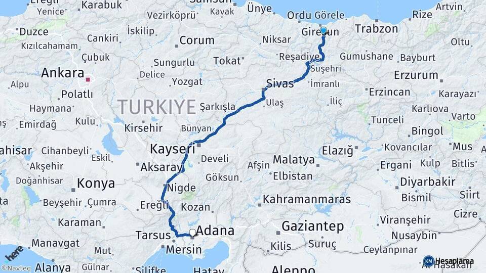 Dereli Adana Arası Kaç Km - Yol Tarifi