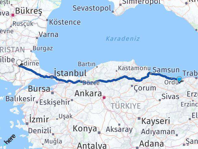 Dereli Edirne Arası Kaç Km - Yol Tarifi