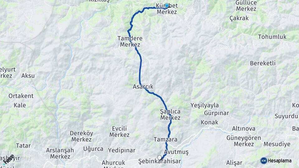 Giresun Dereli Kümbet Şebinkarahisar Arası Kaç Km - Yol Haritası