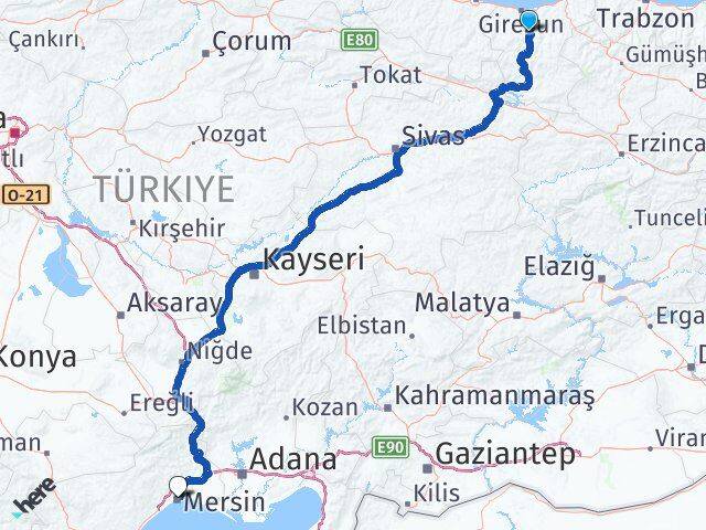 Dereli Mersin Arası Kaç Km - Yol Tarifi