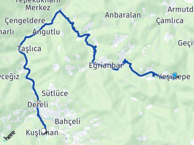 Yeşiltepe Dereli Arası Kaç Km - Yol Tarifi