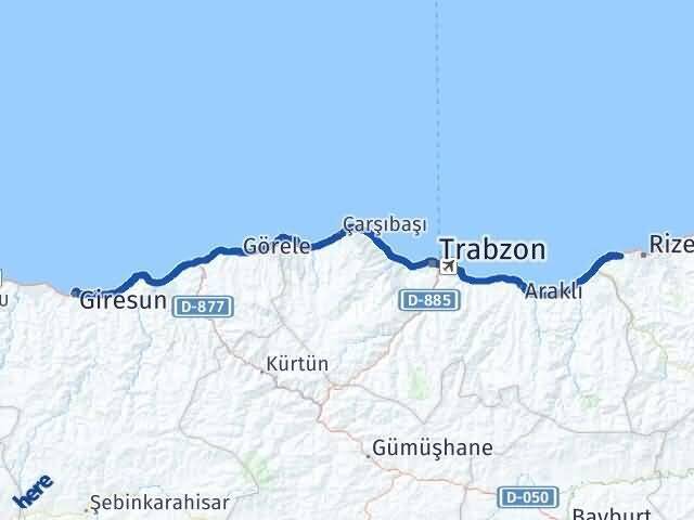 Giresun Derepazarı Rize Arası Kaç Km - Yol Haritası