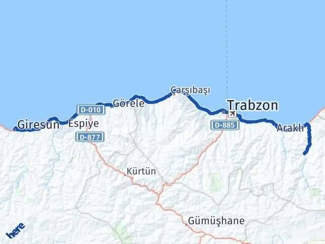 Giresun Dernekpazarı Arası Kaç Km - Yol Tarifi