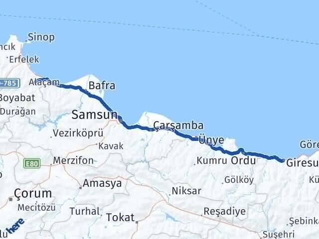Giresun Dikmen Sinop Arası Kaç Km - Yol Haritası